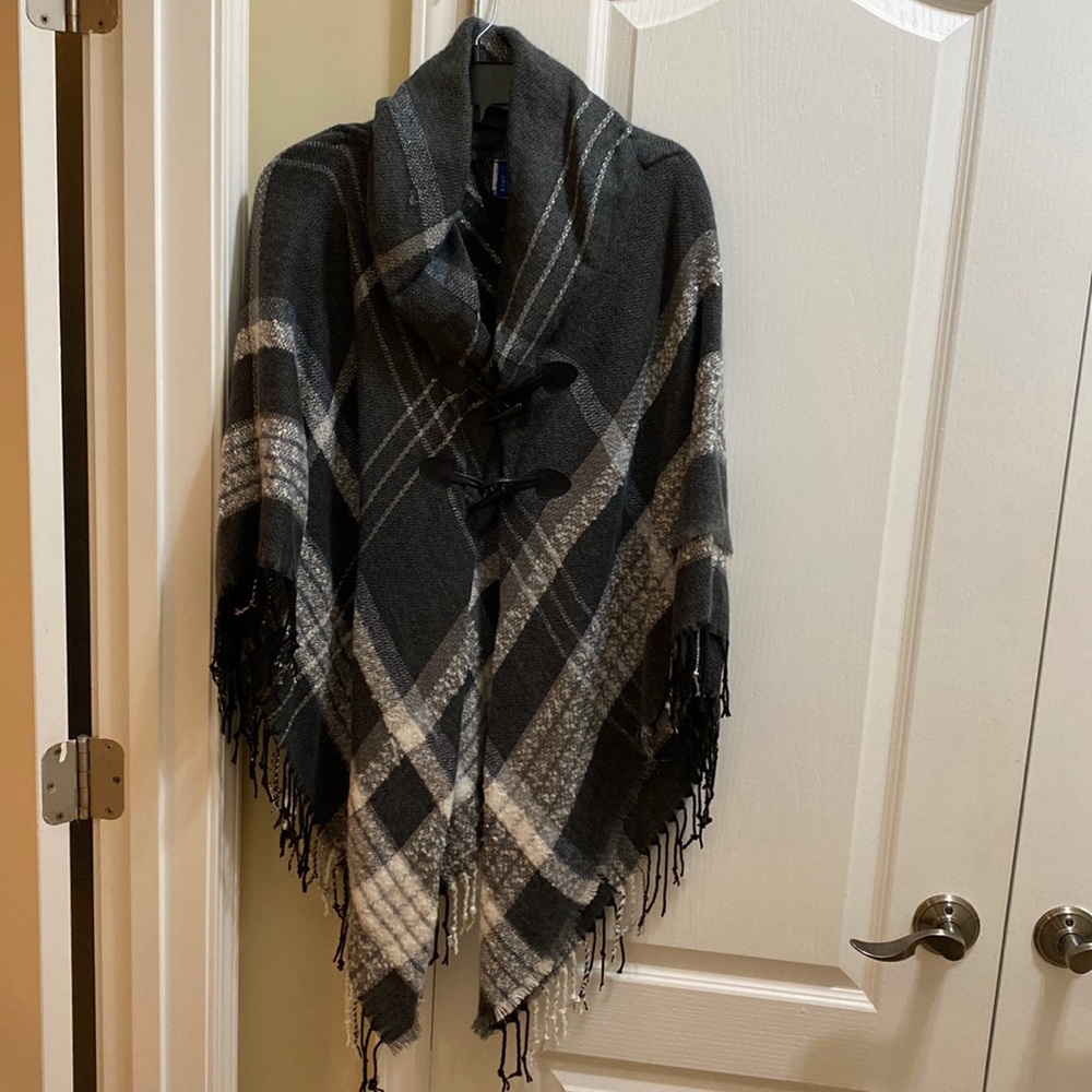 APT. 9 Black, silver, white and gray poncho. One size. Never worn; tags still on